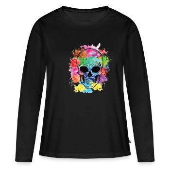 Tête de mort - T-shirt manches longues Premium bio Femme - noir - Devant - Julia (174cm)
