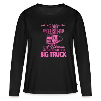 Trucker, LKW-Fahrer, Fernfahrer - Frauen Premium Bio Langarmshirt - Schwarz - Vorne - Julia (174cm)