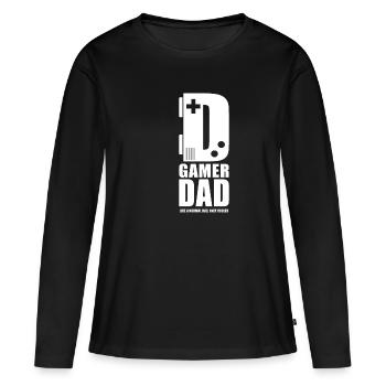 Gaming Papa Gamer Dad - Frauen Premium Bio Langarmshirt - Schwarz - Vorne - Julia (174cm)