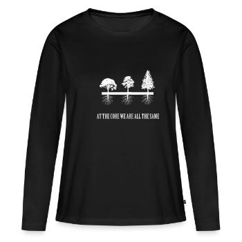 Gegen Rassismus| Design - Frauen Premium Bio Langarmshirt - Schwarz - Vorne - Julia (174cm)