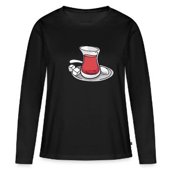 Turkish Tea Cay Turquie Turc Turk TeaHouse - T-shirt manches longues Premium bio Femme - noir - Devant - Julia (174cm)