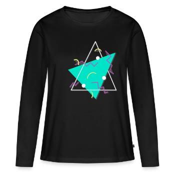 Formes de triangles typiques des années 80 - T-shirt manches longues Premium bio Femme - noir - Devant - Julia (174cm)