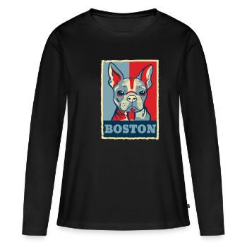 Cadeau vintage Obama de chien de Terrier de Boston - T-shirt manches longues Premium bio Femme - noir - Devant - Julia (174cm)