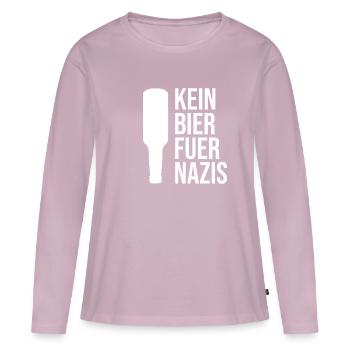 Pas de bière pour les nazis | Antiracisme, contre la loi - T-shirt manches longues Premium bio Femme - rose poudré - Devant - Julia (174cm)