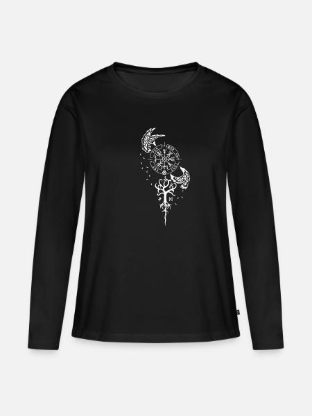 Nordische Symbolik - Runen, Vevisir, Raben - Frauen Premium Bio Langarmshirt - Schwarz