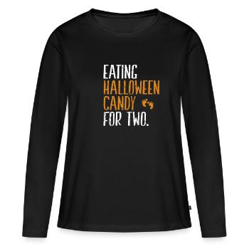 Manger des bonbons pour deux | Grossesse d'Halloween - T-shirt manches longues Premium bio Femme - noir - Devant - Julia (174cm)