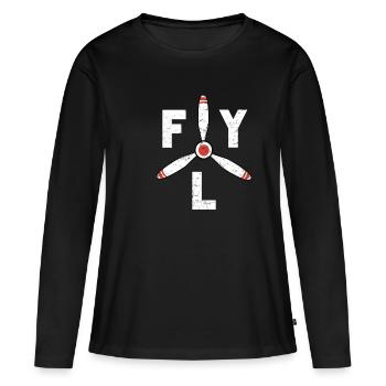 Vol d'avions à hélices - T-shirt manches longues Premium bio Femme - noir - Devant - Julia (174cm)