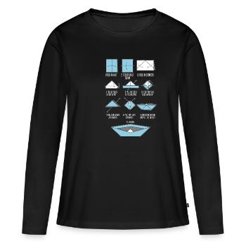 Papierboot Falten Schulzeit Basteln Spaß Geschenk - Frauen Premium Bio Langarmshirt - Schwarz - Vorne - Julia (174cm)