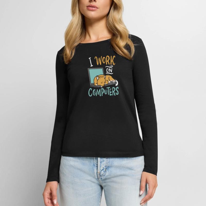 I Work on Computers Cat IT Developer Shirt Women's Premium Organic Long Sleeve Shirt