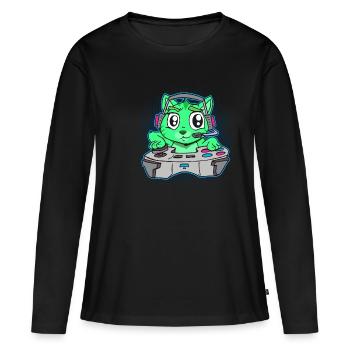 Katze Gaming Controller Gamer Comic - Frauen Premium Bio Langarmshirt - Schwarz - Vorne - Julia (174cm)