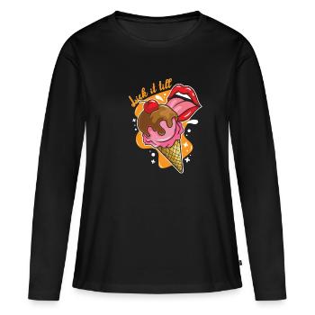Lèche-le jusqu'à - T-shirt manches longues Premium bio Femme - noir - Devant - Julia (174cm)