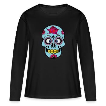 Squinting funny skull | funny skull - Women's Premium Organic Long Sleeve Shirt - black - Front - Julia (174cm)