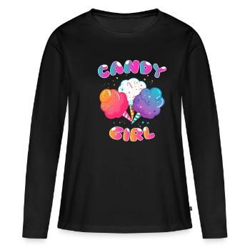 Bonbon en coton Candy Girl Girl Girly Gift - T-shirt manches longues Premium bio Femme - noir - Devant - Julia (174cm)
