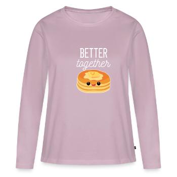Crêpes mieux ensemble Amateurs de crêpes - T-shirt manches longues Premium bio Femme - rose poudré - Devant - Julia (174cm)