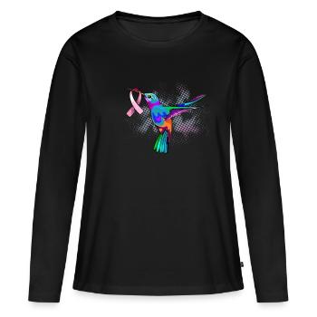 Mois de sensibilisation au cancer du sein Colibri Côte rose - T-shirt manches longues Premium bio Femme - noir - Devant - Julia (174cm)