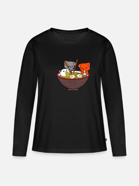 Ramen Kawaii Katze Anime - Frauen Premium Bio Langarmshirt - Schwarz