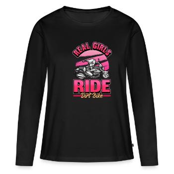 Moto fille femmes drôle cadeau de motard - T-shirt manches longues Premium bio Femme - noir - Devant - Julia (174cm)