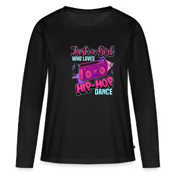 Danseur de danse hip hop breakdance disant cadeau - T-shirt manches longues Premium bio Femme - noir - Devant - Julia (174cm)