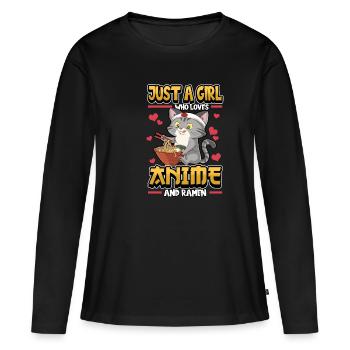 Ramen Chat Japon Soupe de nouilles Drôle Cadeau - T-shirt manches longues Premium bio Femme - noir - Devant - Julia (174cm)