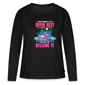 Camping Randonnée Camping Nature Tente Outdoor - T-shirt manches longues Premium bio Femme - noir - Devant - Julia (174cm)