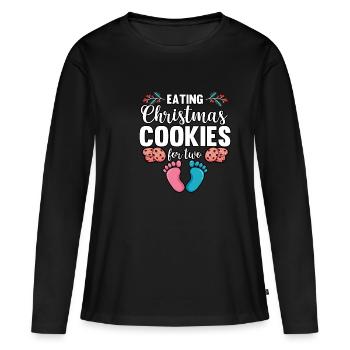 Drôle de manger des biscuits de Noël pour deux femmes enceintes - T-shirt manches longues Premium bio Femme - noir - Devant - Julia (174cm)