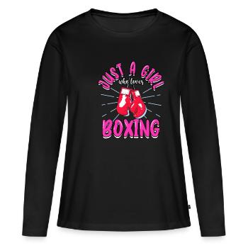 Boxer Just A Girl Who Loves Boxing Sports Kick - Frauen Premium Bio Langarmshirt - Schwarz - Vorne - Julia (174cm)