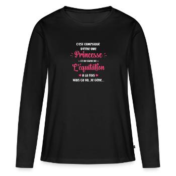 Compliqué princesse et de faire de l'équitation - T-shirt manches longues Premium bio Femme - noir - Devant - Julia (174cm)