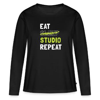 Eat Sleep Studio Repeat - Frauen Premium Bio Langarmshirt - Schwarz - Vorne - Julia (174cm)