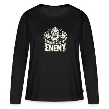 Erdnüsse sind mein Feind - Frauen Premium Bio Langarmshirt - Schwarz - Vorne - Julia (174cm)