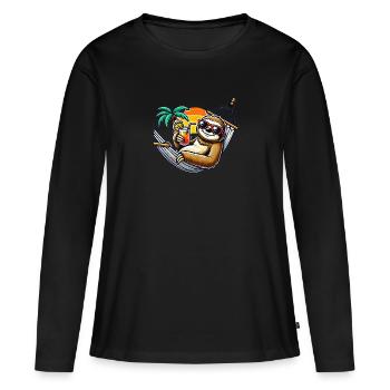 Mode Chill activé - Paresseux - T-shirt manches longues Premium bio Femme - noir - Devant - Julia (174cm)