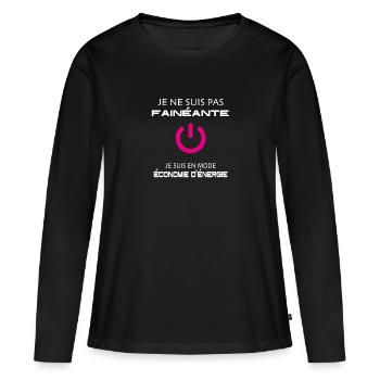 Pas fainéante mais ne mode économie d'énergie - T-shirt manches longues Premium bio Femme - noir - Devant - Julia (174cm)
