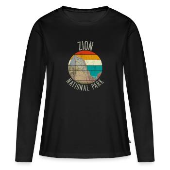 PARC NATIONAL DE ZION - T-shirt manches longues Premium bio Femme - noir - Devant - Julia (174cm)