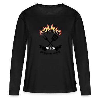 Grillmeister Marco lustiger Spruch Vorname - Frauen Premium Bio Langarmshirt - Schwarz - Vorne - Julia (174cm)