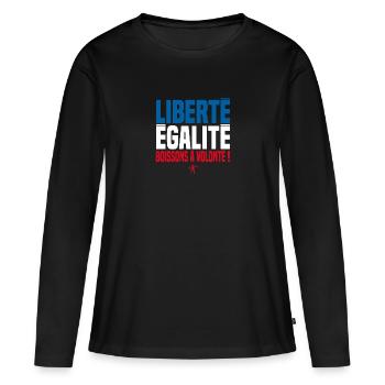 LIBERTE EGALITE BOISSONS A VOLONTE ! - T-shirt manches longues Premium bio Femme - noir - Devant - Julia (174cm)