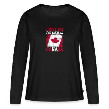 Ich kann nicht in Kanada stecken bleiben - Frauen Premium Bio Langarmshirt - Schwarz - Vorne - Julia (174cm)