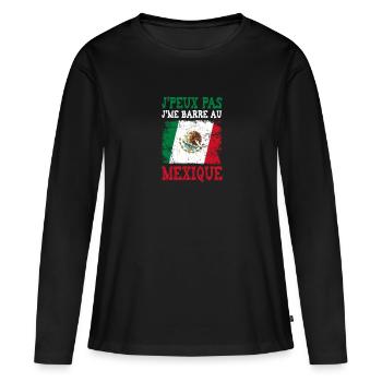 Ich kann nicht in Mexiko stecken bleiben - Frauen Premium Bio Langarmshirt - Schwarz - Vorne - Julia (174cm)