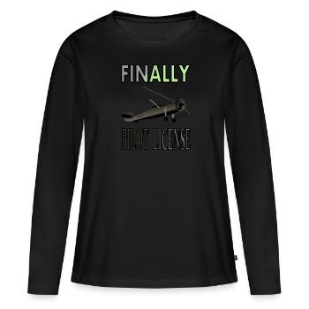 Enfin billet d’avion Fly Pilot Cadeau - T-shirt manches longues Premium bio Femme - noir - Devant - Julia (174cm)