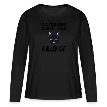 Chat noir Chat Ami Pet Cat’s Eye - T-shirt manches longues Premium bio Femme - noir - Devant - Julia (174cm)