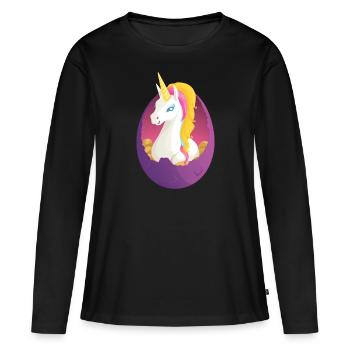 Licorne dans un œuf - Design coloré en rose, - T-shirt manches longues Premium bio Femme - noir - Devant - Julia (174cm)