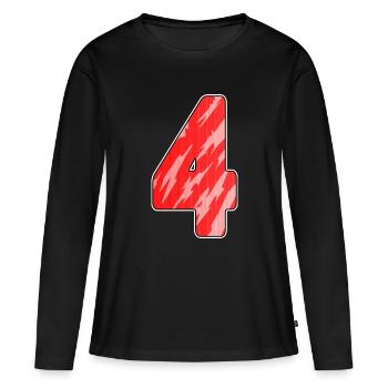 4 - Motif de chiffres à quatre chiffres rouge - T-shirt manches longues Premium bio Femme - noir - Devant - Julia (174cm)