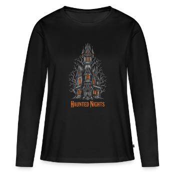 Nuits hantées Maison hantée Halloween Effrayant - T-shirt manches longues Premium bio Femme - noir - Devant - Julia (174cm)