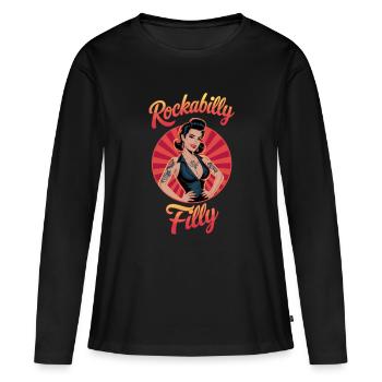 Rockabilly Filly Vintage Tattoo Retro Look - Women's Premium Organic Long Sleeve Shirt - black - Front - Julia (174cm)