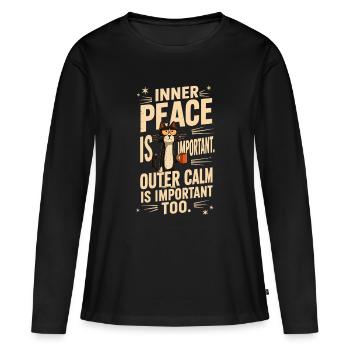 Innerer Frieden und äußere ruhige Katze - Frauen Premium Bio Langarmshirt - Schwarz - Vorne - Julia (174cm)