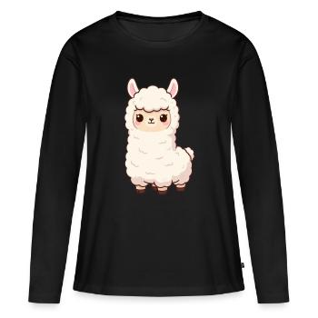 Cadeau d’anniversaire d’Alpaga Kawaii - T-shirt manches longues Premium bio Femme - noir - Devant - Julia (174cm)