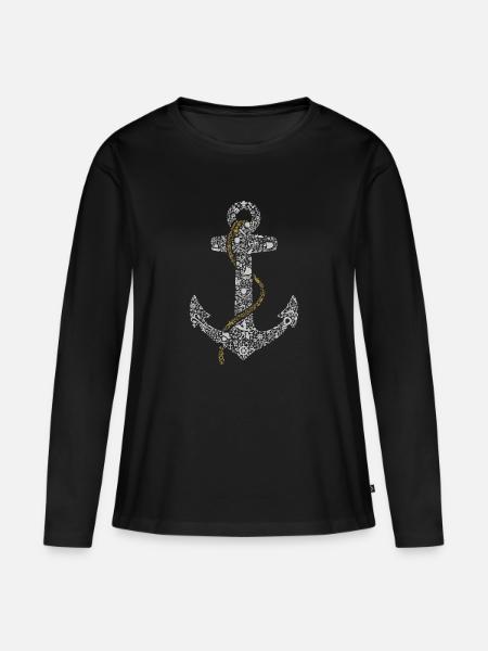 Anker - Frauen Premium Bio Langarmshirt - Schwarz