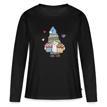 Ich liebe Kuchen Torten Cupcake Bäcker Süsses Gnom - Frauen Premium Bio Langarmshirt - Schwarz - Vorne - Julia (174cm)