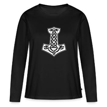 Wikinger Thor Hammer Mjolnir - Frauen Premium Bio Langarmshirt - Schwarz - Vorne - Julia (174cm)