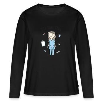 Je m’occupe de moi - Infirmière - Soins infirmiers - T-shirt manches longues Premium bio Femme - noir - Devant - Julia (174cm)