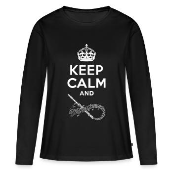 Keep Calm - Querflöte - T-shirt manches longues Premium bio Femme - noir - Devant - Julia (174cm)