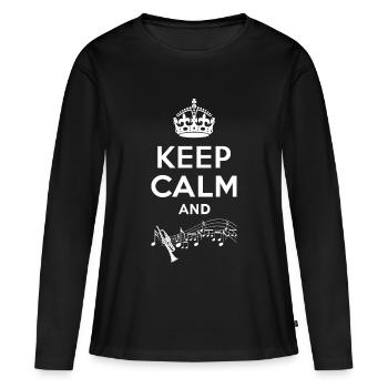 Keep Calm - Trompete - T-shirt manches longues Premium bio Femme - noir - Devant - Julia (174cm)